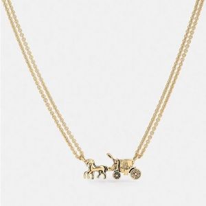 COACH Women's Horse and Carriage Double Chain Necklace 16" Gold $118 MSRP